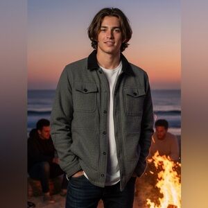 Men's Rip Curl Wool Blend Jacket Gray Button Front Corduroy Collar Size L Chore